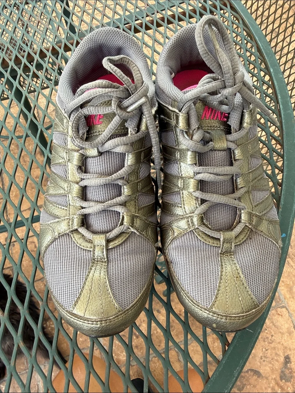 Nike womens Metallic Gray Sneakers with Pink Accents